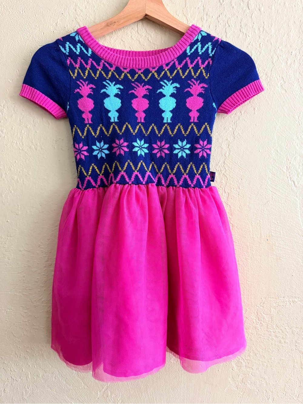 Trolls Navy & Hot Pink Pineapple Knit-Tulle Dress